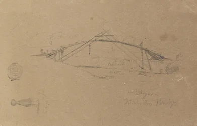 Bambusbrücke bei Buga, Kolumbien und Mädchen mit einem Krug, Cartago, Kolumbien